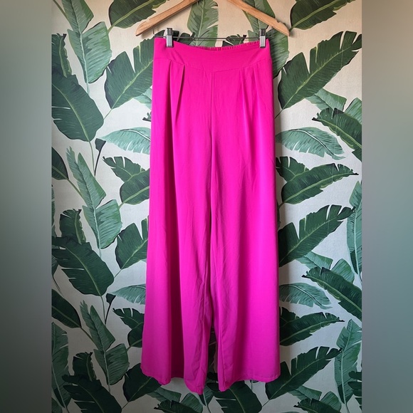 Miss Avenue Womens Pink Palazzo Pants Wide Leg Pants Hot Pink Small - Picture 3 of 9